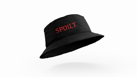 Red Straight Spoilt Design On A Black Bucket Hat