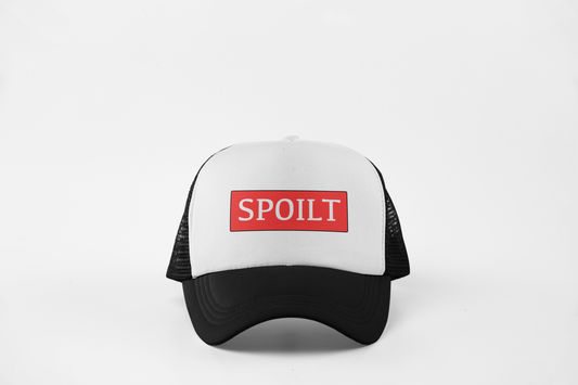 Spoilt Black Stroked Red Box Design Trucker Hat