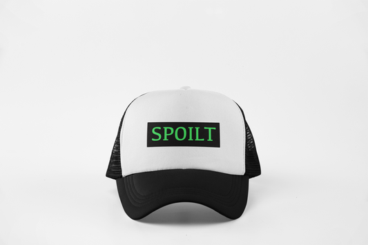 Spoilt Classic Black Box With Green Design Trucker Hat